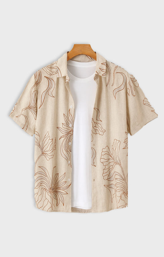 Orange_Outline Casual short-sleeve button-up shirt