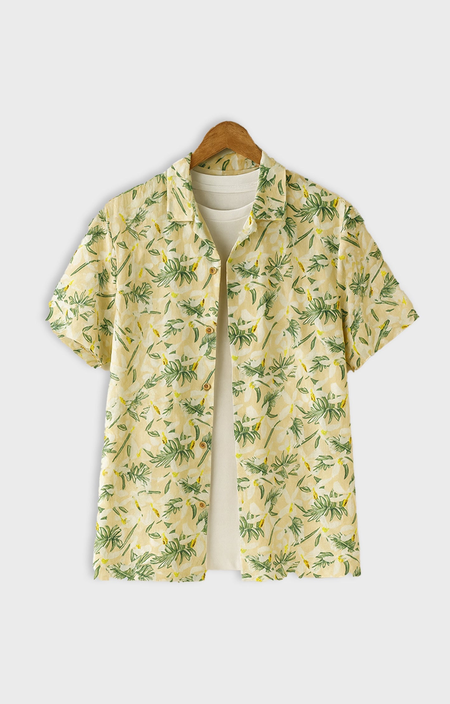 Yellow_Floral Casual short-sleeve button-up shirt
