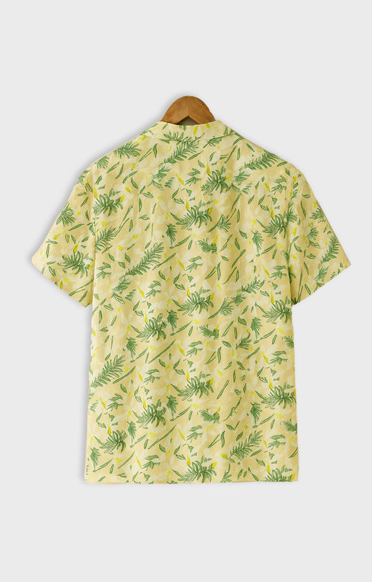 Yellow_Floral Casual short-sleeve button-up shirt