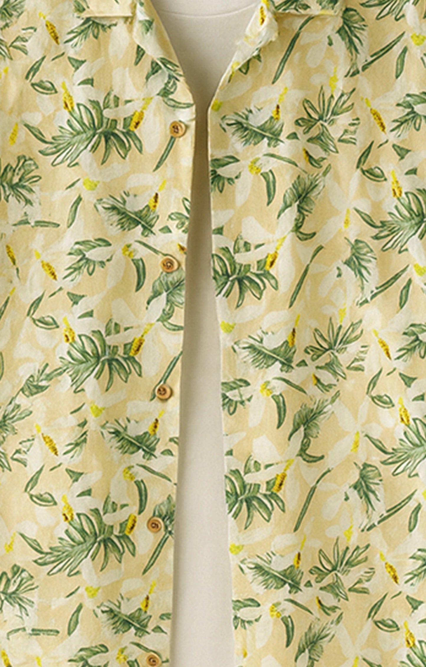 Yellow_Floral Casual short-sleeve button-up shirt