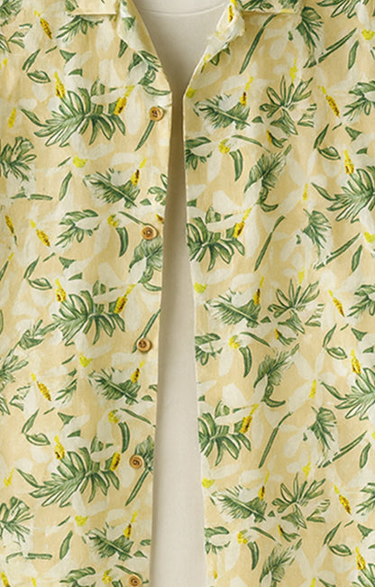 Yellow_Floral Casual short-sleeve button-up shirt