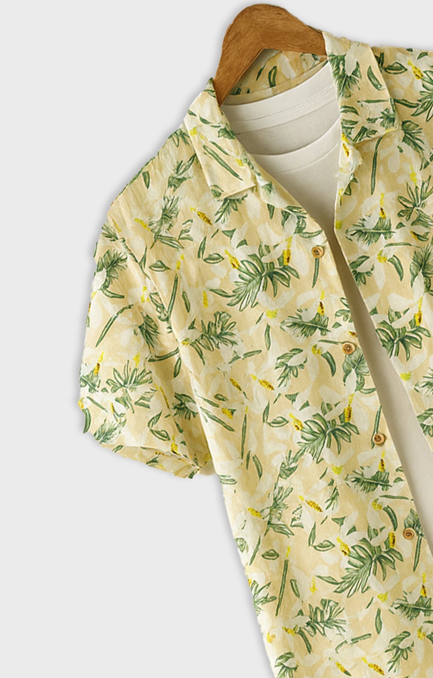 Yellow_Floral Casual short-sleeve button-up shirt